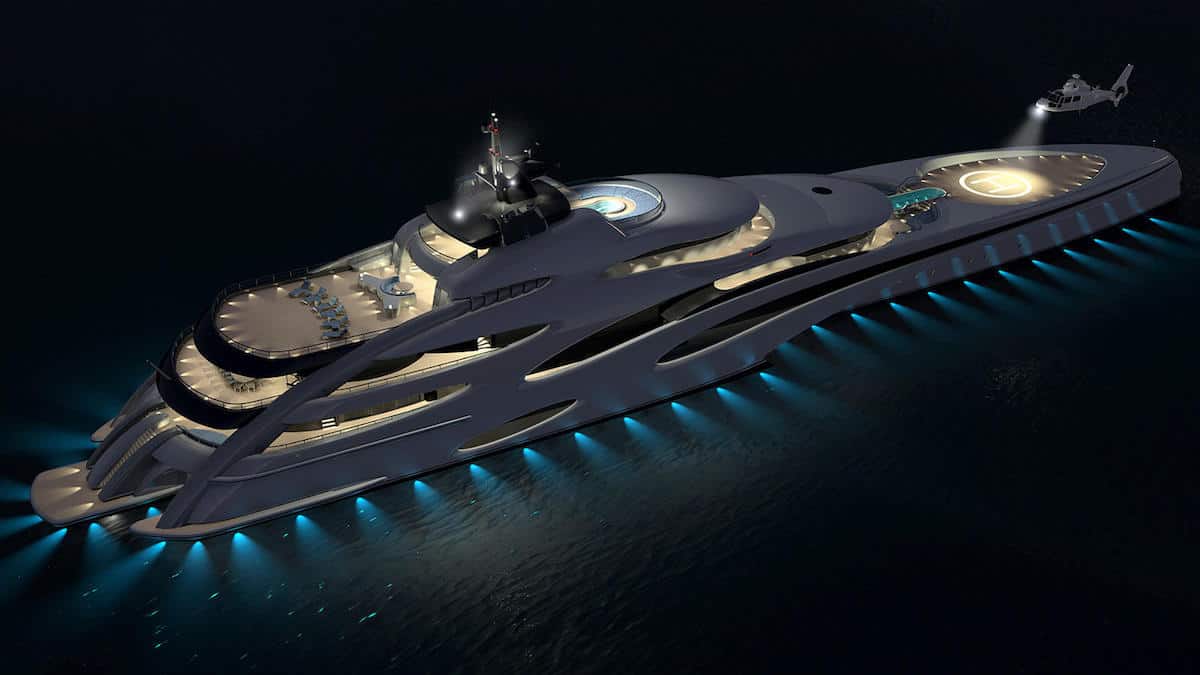Mega futurista Trimarán de 120 metros por Echo Yachts
