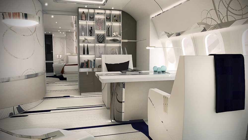 Greenpoint acondiciona el interior del colosal avión Boeing 787-9 Dreamliner hasta convertirlo en un palacio aéreo ultra lujoso