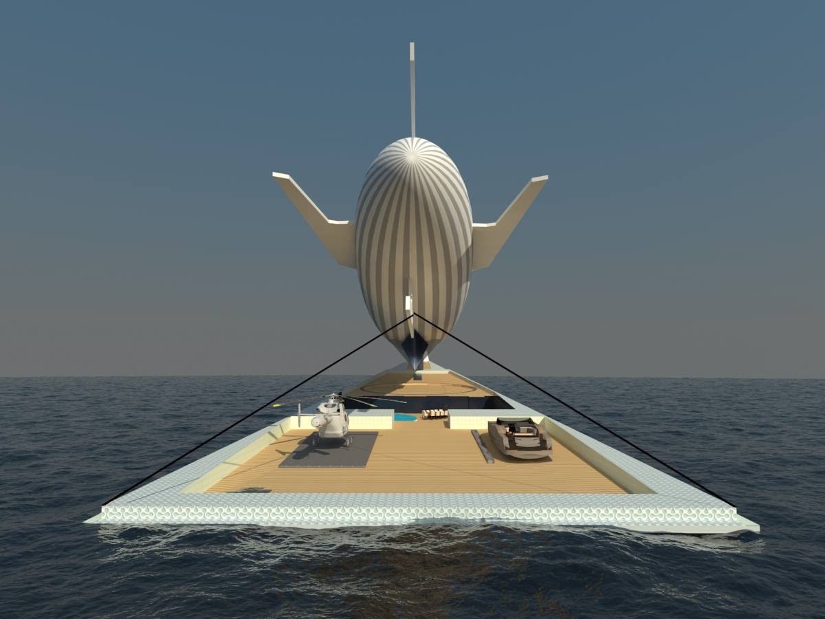 Atrévete a soñar con este concepto de súper yate de 140 metros con dirigible incluido