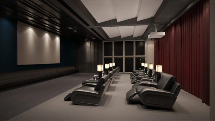 Moderno sistema de cine en casa privado con proyector