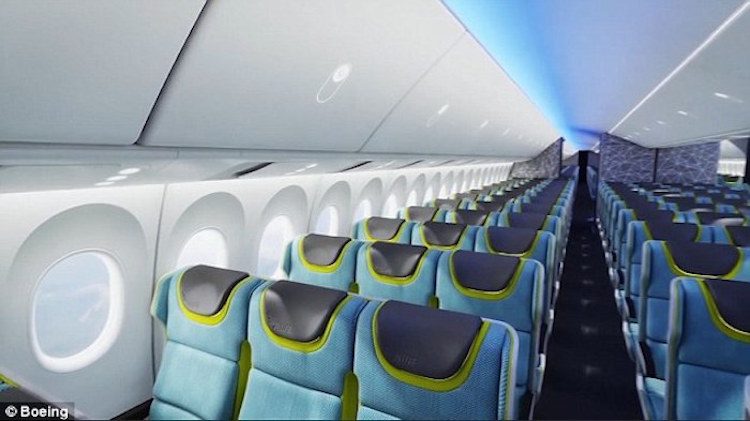 Boeing Company hace alarde del interior de la próxima cabina con techos LED y pantallas curvadas