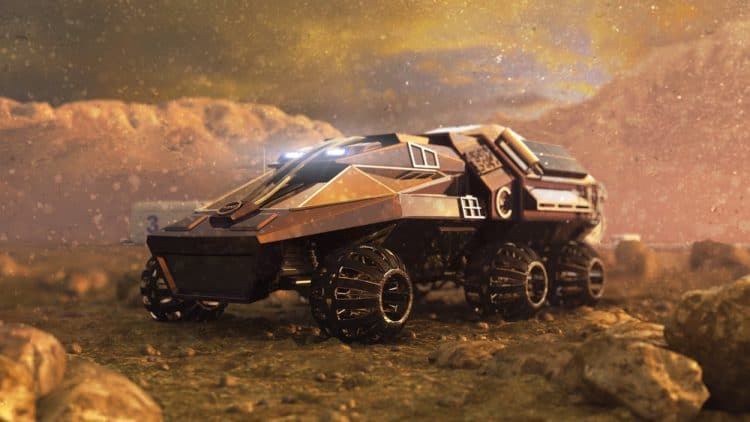 Mars Rover, un vehículo (concepto) motorizado para desplazarse por la superficie de Marte a su llegada.