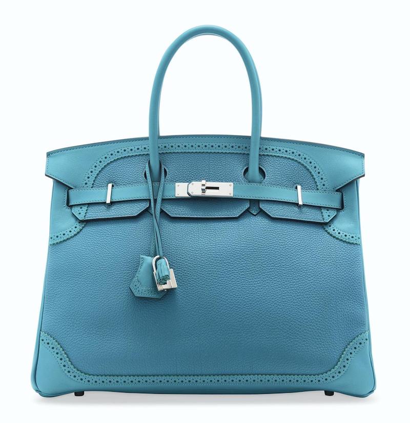 Birkin Togo & Evergrain 35cm Turquesa de edición limitada en piel Ghillies con hebillas y broches de paladio