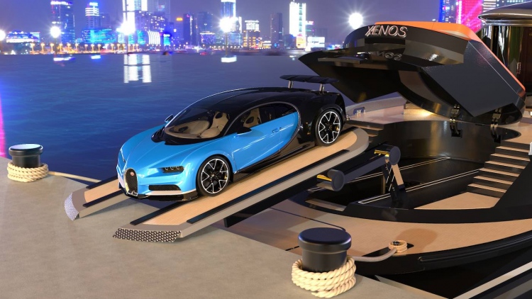 El automóvil, Bugatti o no, se puede bajar directamente al muelle gracias a un elevador hidráulico y una plataforma ajustable.