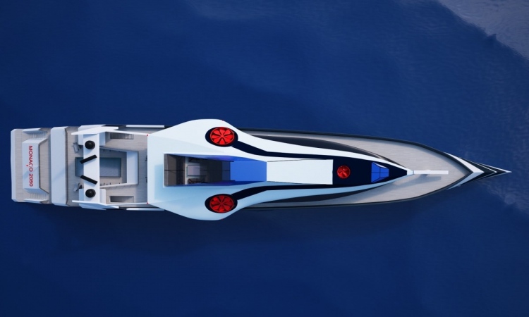 El concepto de superyate Monaco 2050 incluye un jet privado y una pista de aterrizaje y despegue vertical