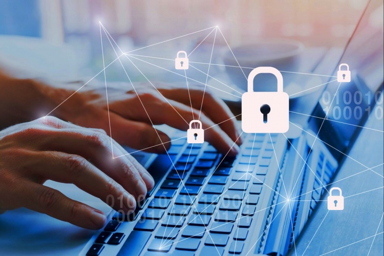 Concepto de protección de datos y seguridad de Internet, blockchain y ciberseguridad