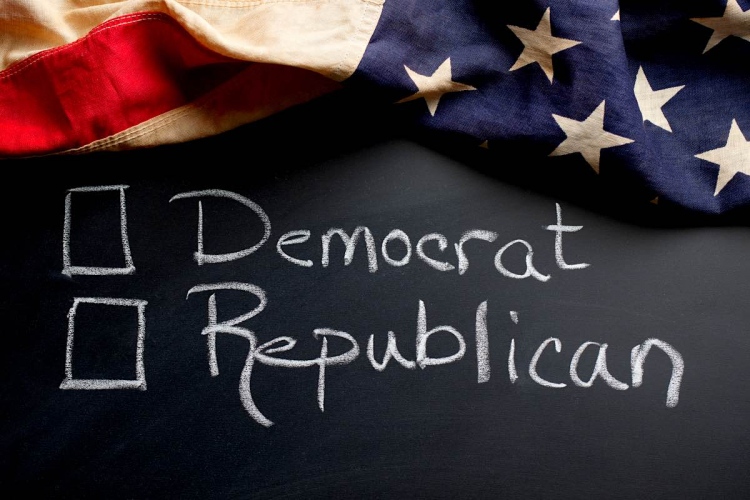 Signo demócrata y republicano con bandera americana vintage