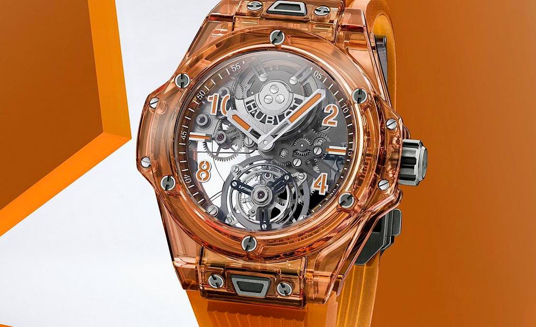 El nuevo reloj Hublot Tourbillon, de 169.000 dólares, está hecho con una caja de zafiro naranja translúcido