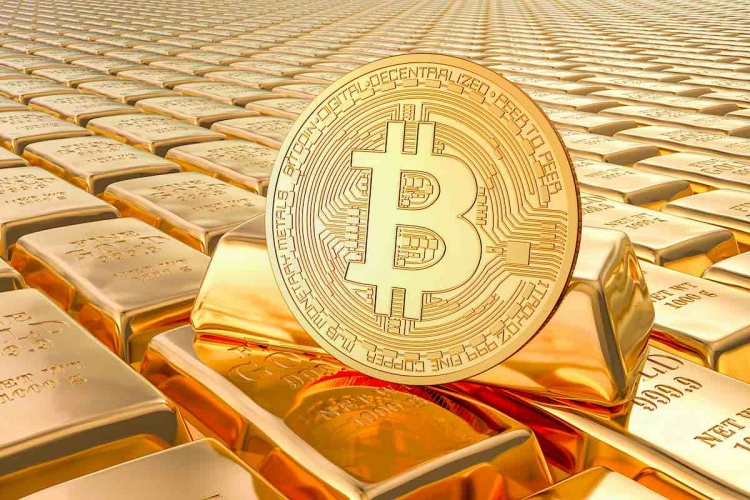 Lingotes de oro con bitcoin