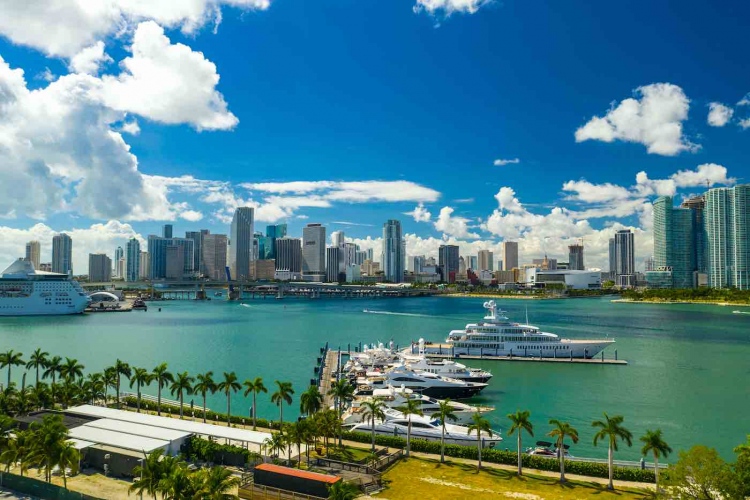 El centro de Miami y el puerto deportivo de Island Gardens.