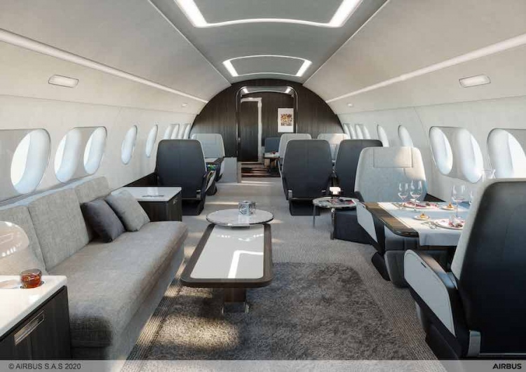 Un vistazo al lujoso concepto de interior del nuevo jet privado Airbus A220