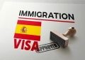 Visa de España aprobada con sello y bandera nacional