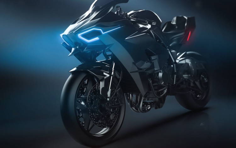 Motocicleta deportiva moderna con faro LED personalizado (Ilustración 3D)