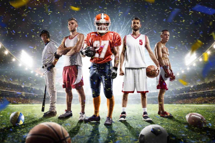 Collage de jugadores deportivos de Beisbol, Fútbol americano, Baloncesto y Fútbol.
