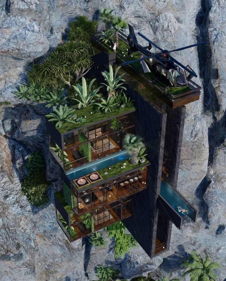 Crown House por Veliz Arquitecto: Un diseño conceptual en un acantilado perfecto para un multimillonario aventurero