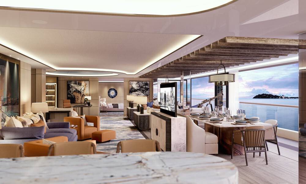 Las imágenes muestran los impresionantes interiores de este "condominio flotante" que ofrecerá a los súper ricos viviendas de ultralujo a bordo.