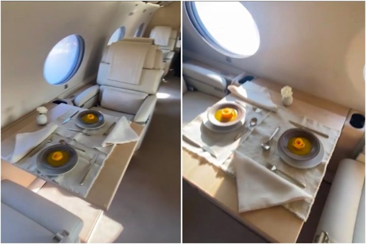 El avión cuenta con interiores de color crema.
