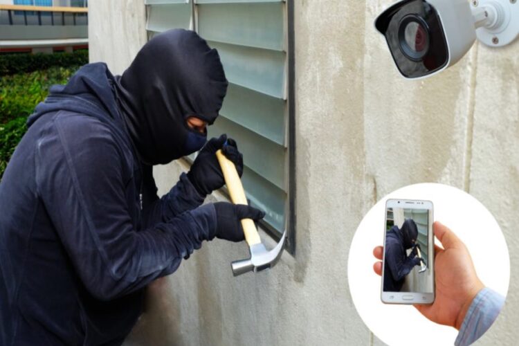 Cámara de vigilancia captura a un ladrón enmascarado en el sistema de seguridad del hogar